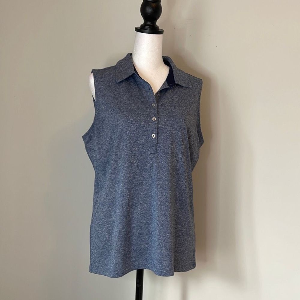 IZOD Women's Blue Melange Sleeveless Collared Golf Blouse Shirt Size Large